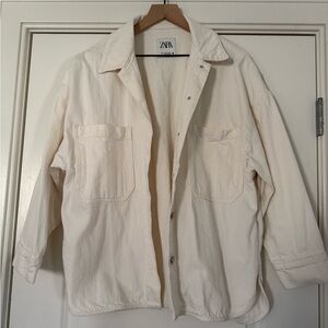 Zara Oversized Off-White Textured Jacket Medium